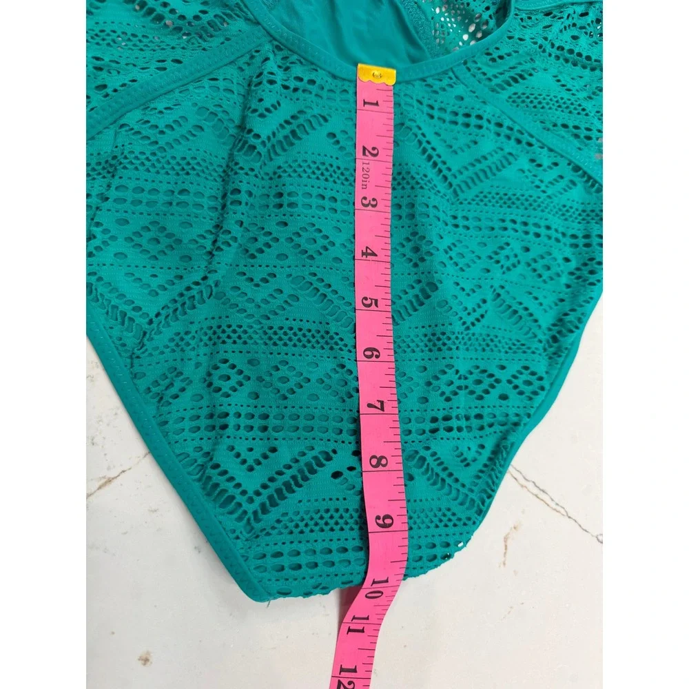 Becca Colorplay Lace Overlay One-Piece Swimsuit Teal Green High Neck‎ New